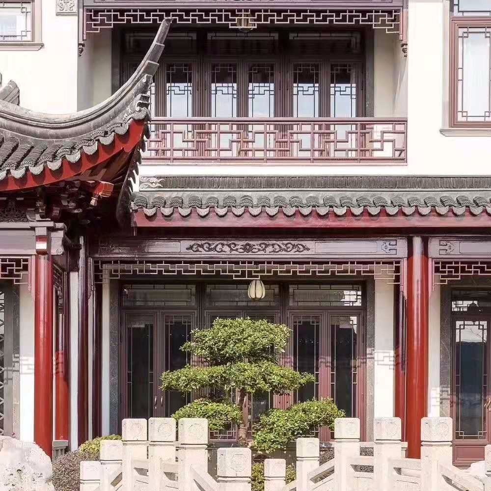 张家口铝合金仿古门窗 断桥铝合金中式门窗景区寺庙定制