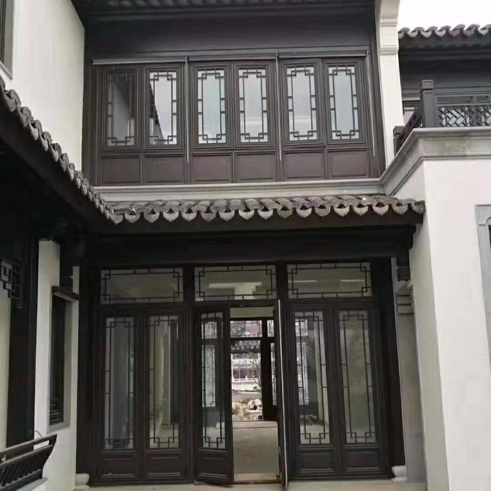 安徽室外防盗仿古玻璃艺术门窗 质量仿古装饰断桥铝合金门窗批发