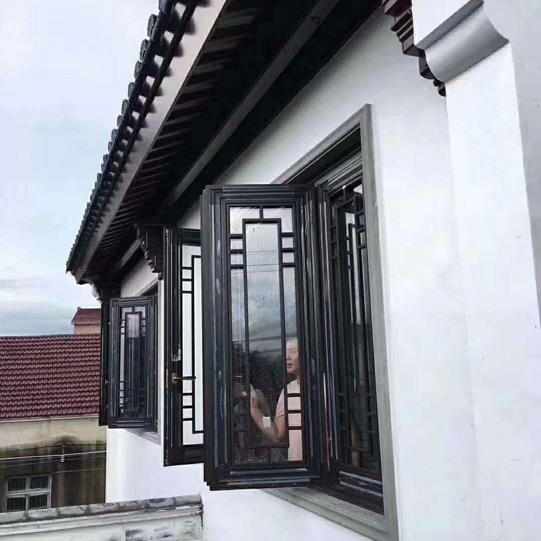 贵州中式铝合金门窗 中式竖向栅格门窗 中式园林客厅门窗