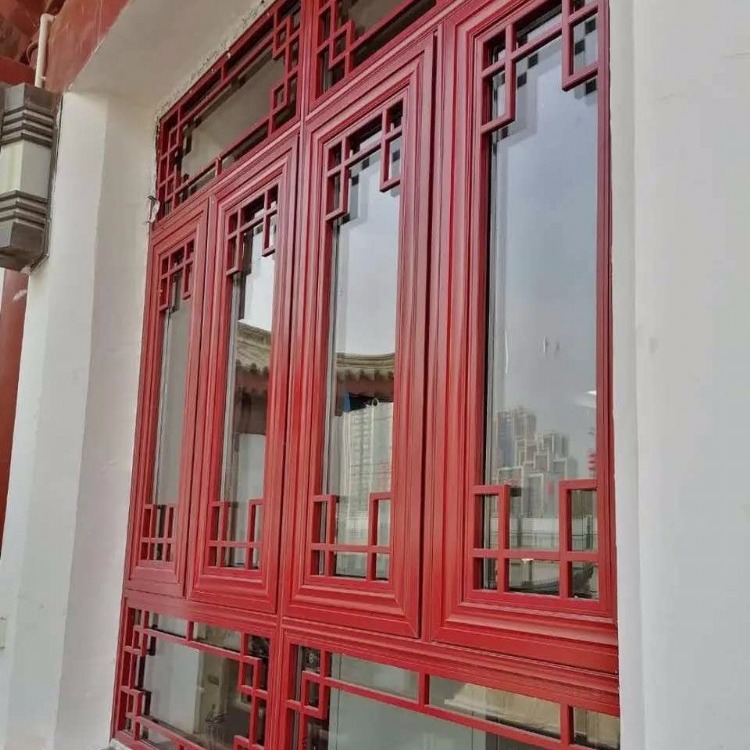 广东惠州复古门窗 红色复古门窗方案设计 复古型铝合金型材门窗花纹
